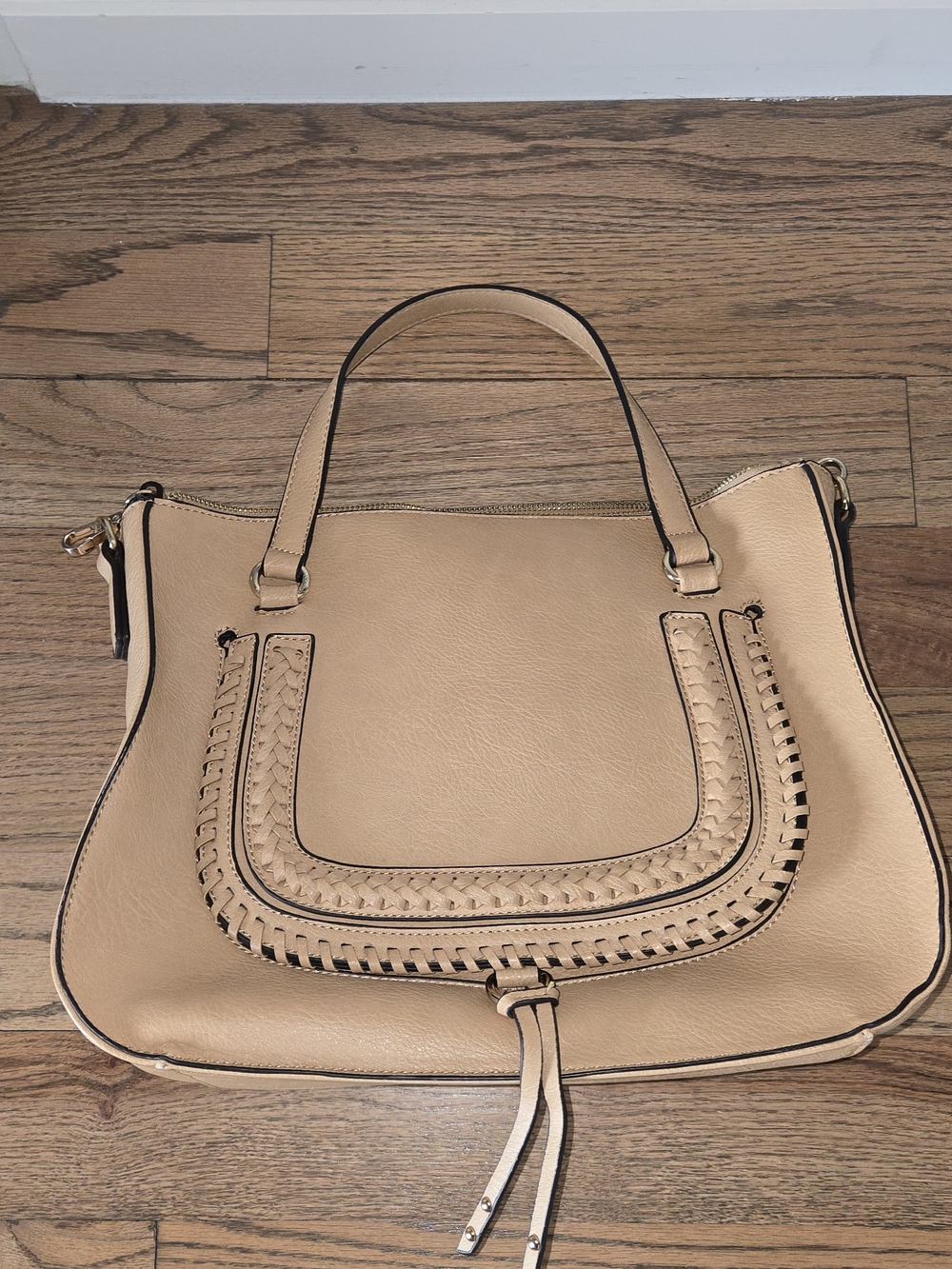 Sole Society Neutral Beige Women's Shoulder Tote with Woven Trim